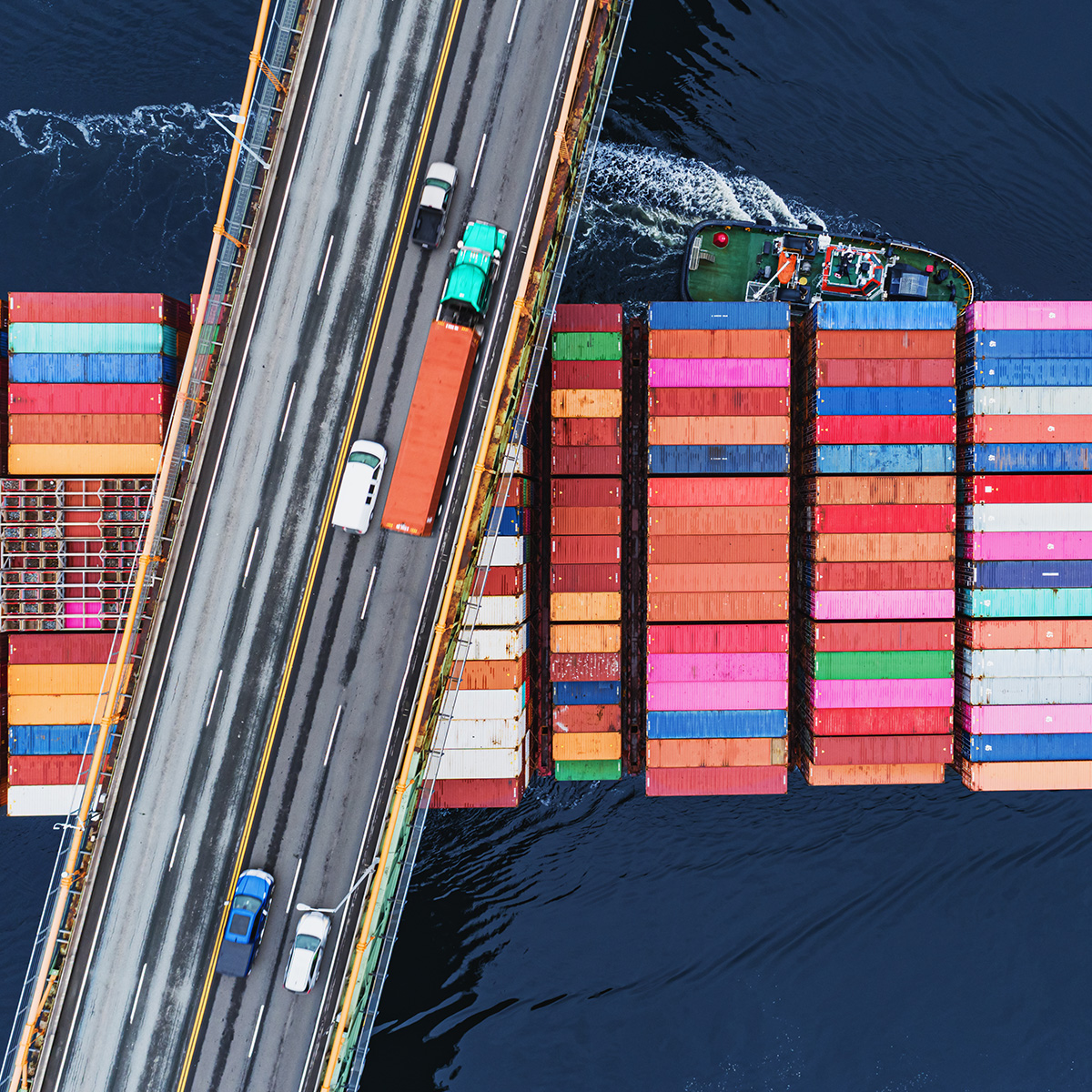 Bridge with international shipping containers